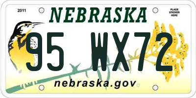 NE license plate 95WX72