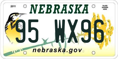 NE license plate 95WX96