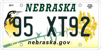NE license plate 95XT92