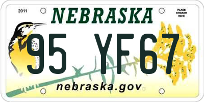 NE license plate 95YF67