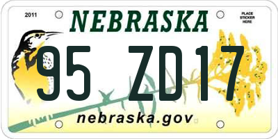 NE license plate 95ZD17