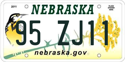 NE license plate 95ZJ11