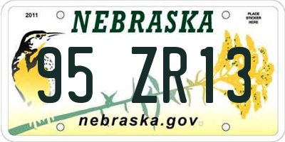 NE license plate 95ZR13
