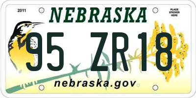 NE license plate 95ZR18