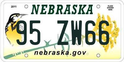 NE license plate 95ZW66