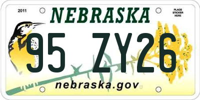 NE license plate 95ZY26