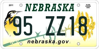 NE license plate 95ZZ18
