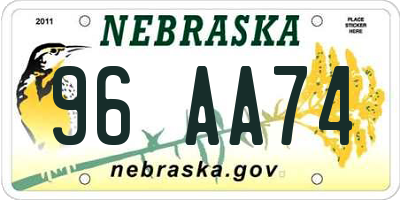 NE license plate 96AA74