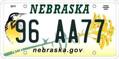 NE license plate 96AA77