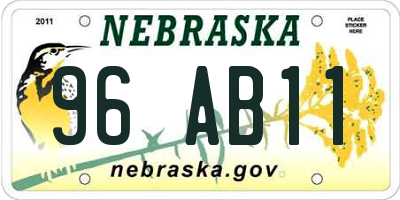 NE license plate 96AB11