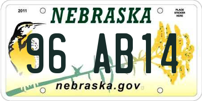 NE license plate 96AB14