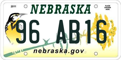NE license plate 96AB16