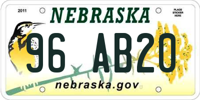 NE license plate 96AB20