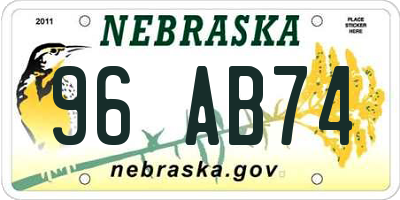 NE license plate 96AB74