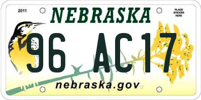 NE license plate 96AC17