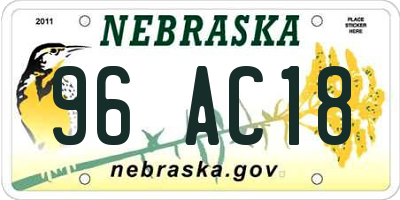 NE license plate 96AC18