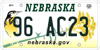 NE license plate 96AC23