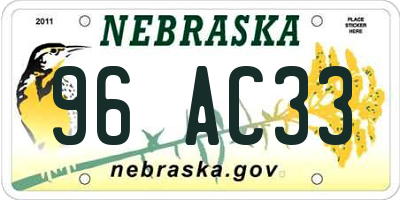 NE license plate 96AC33