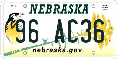 NE license plate 96AC36