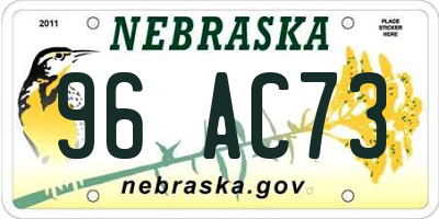 NE license plate 96AC73