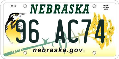NE license plate 96AC74