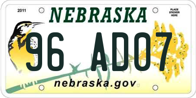 NE license plate 96AD07