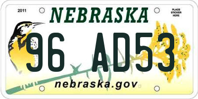 NE license plate 96AD53