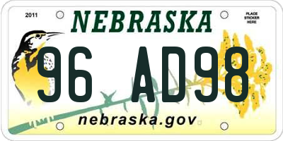 NE license plate 96AD98