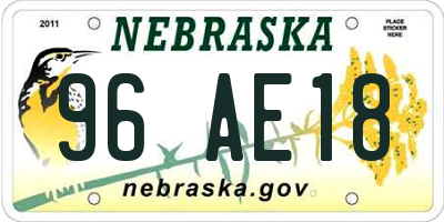 NE license plate 96AE18