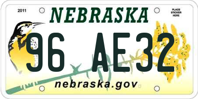 NE license plate 96AE32