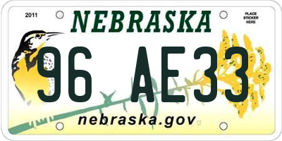 NE license plate 96AE33