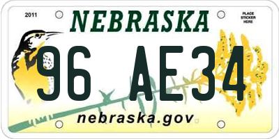 NE license plate 96AE34