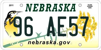 NE license plate 96AE57