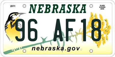 NE license plate 96AF18