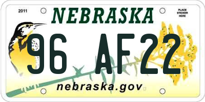 NE license plate 96AF22