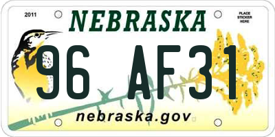 NE license plate 96AF31