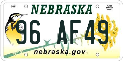 NE license plate 96AF49