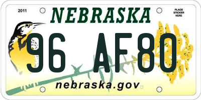 NE license plate 96AF80