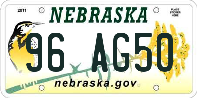 NE license plate 96AG50