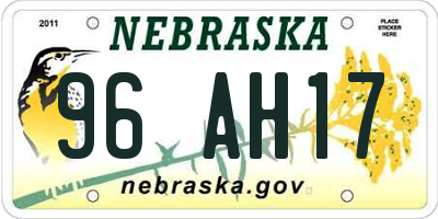 NE license plate 96AH17