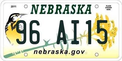 NE license plate 96AI15