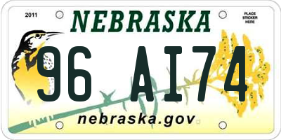 NE license plate 96AI74