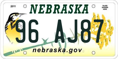 NE license plate 96AJ87