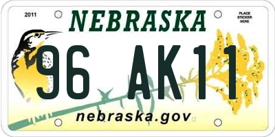 NE license plate 96AK11