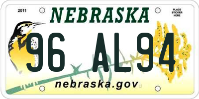 NE license plate 96AL94