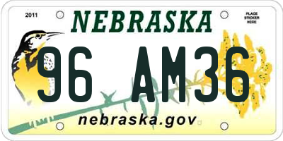 NE license plate 96AM36