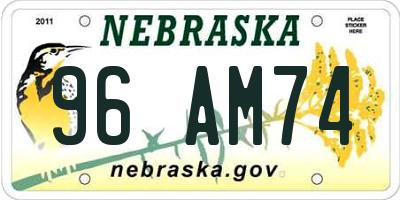 NE license plate 96AM74