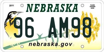 NE license plate 96AM98