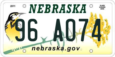NE license plate 96AO74