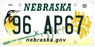 NE license plate 96AP67